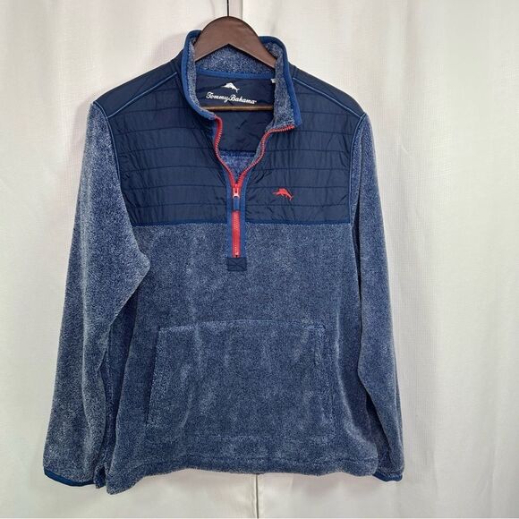 Tommy Bahama Other - Tommy Bahamas Men’s Large Cascade Cozy Blue Half Zip Sweatshirt Front Pocket